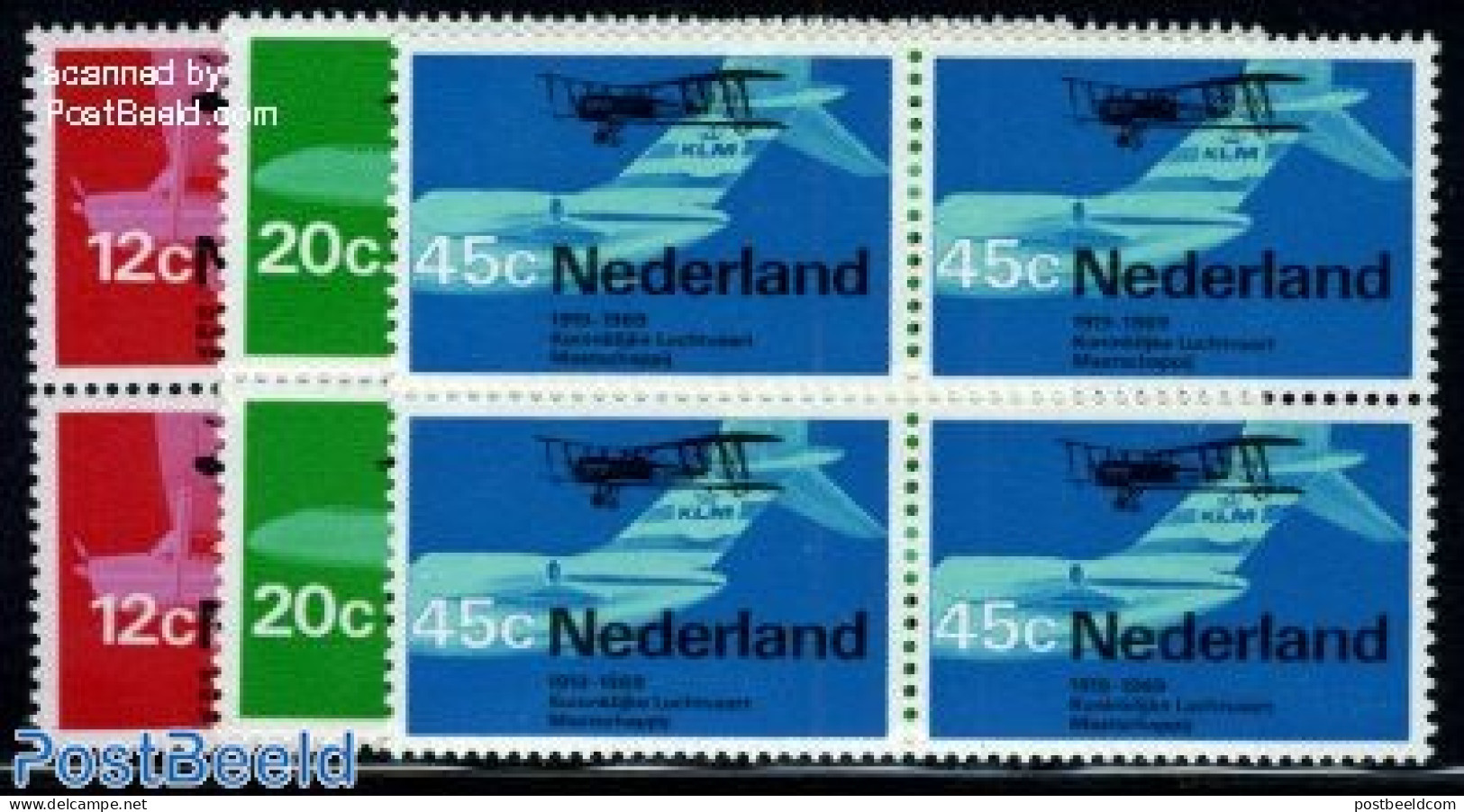 Netherlands 1968 Aviation 3v Blocks Of 4 [+], Mint NH, Transport - Aircraft & Aviation - Neufs