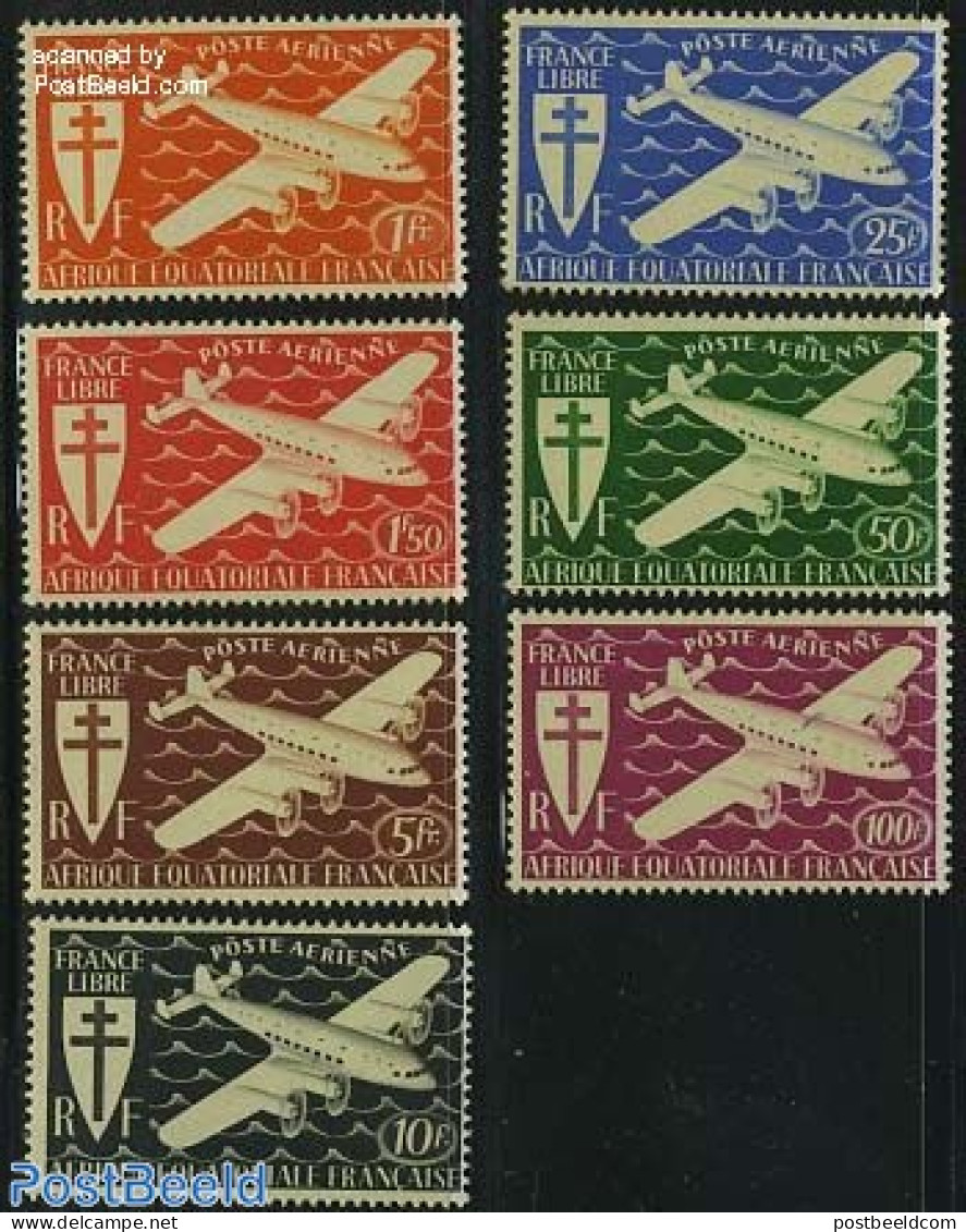 French Equatorial Africa 1942 Aeroplanes 7v, Mint NH, Transport - Aircraft & Aviation - Neufs