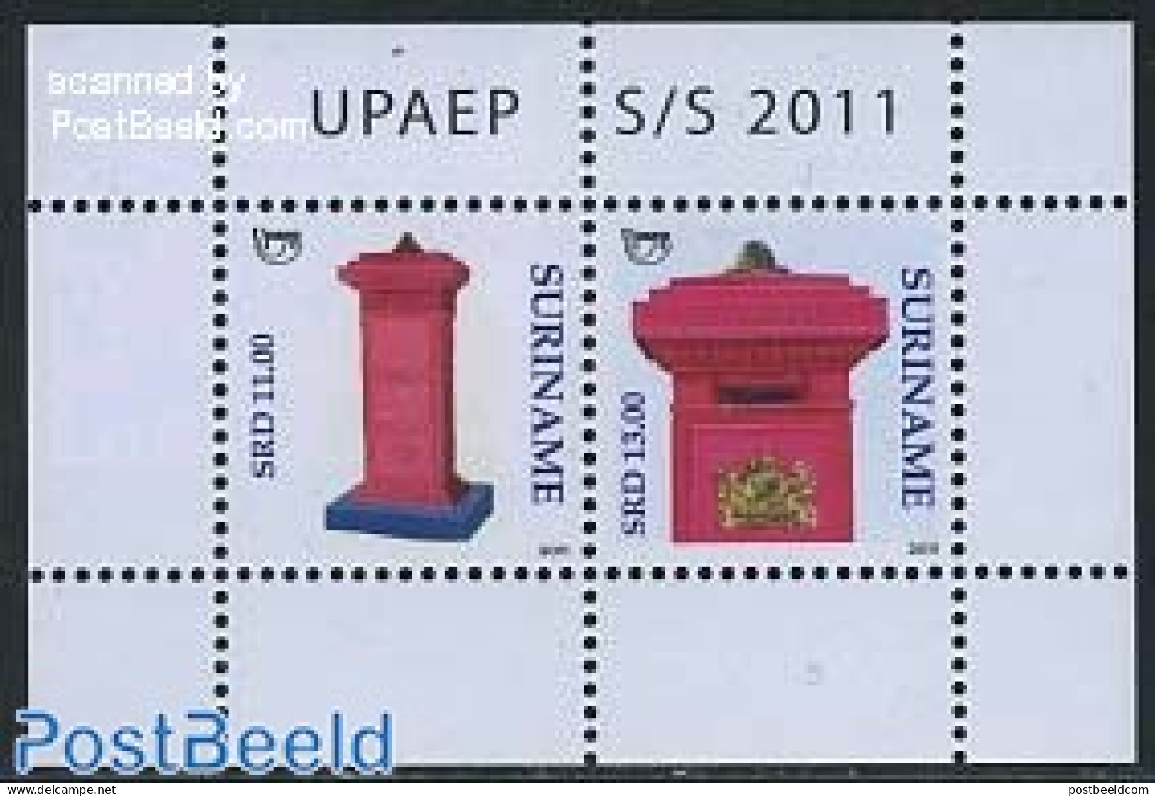 Suriname, Republic 2011 UPAEP, Post Boxes S/s, Mint NH, Mail Boxes - Post - U.P.A.E. - Poste