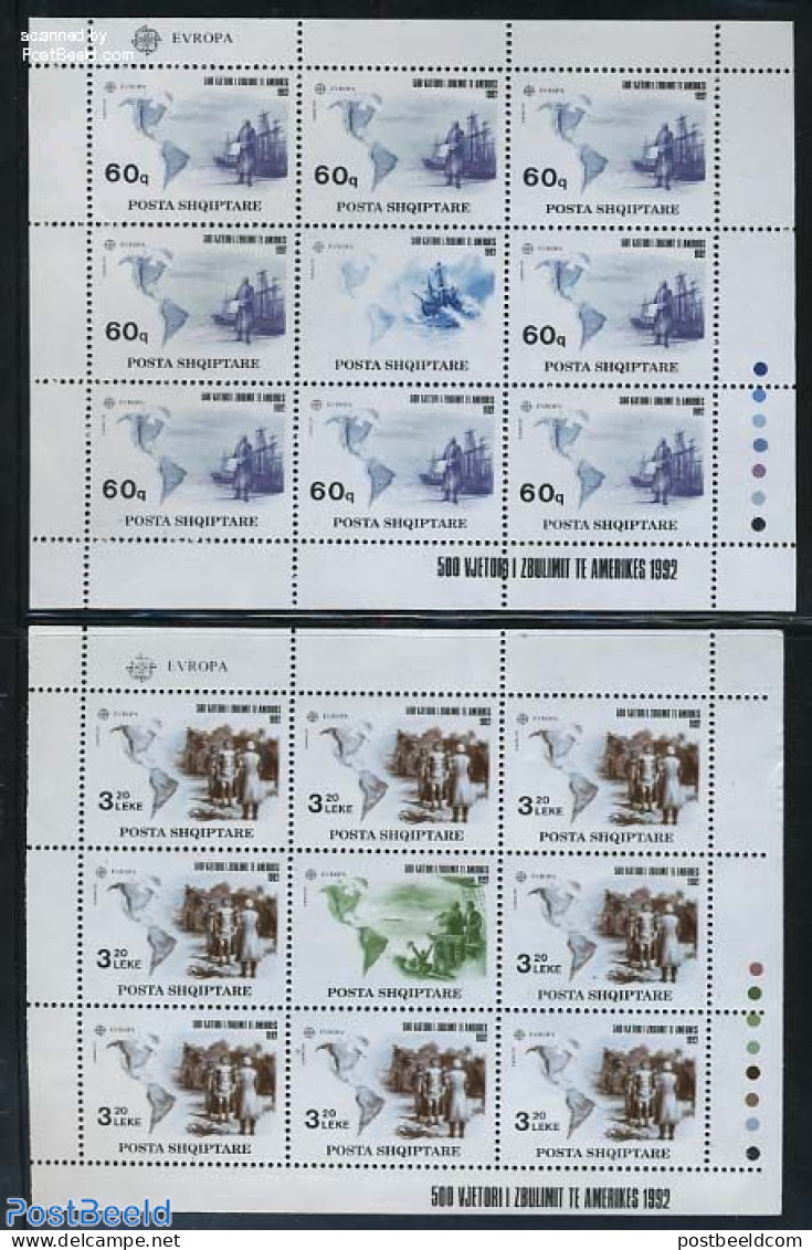 Albania 1992 Europa, Columbus 2 M/s, Mint NH, History - Transport - Various - Europa (cept) - Explorers - Ships And Bo.. - Exploradores