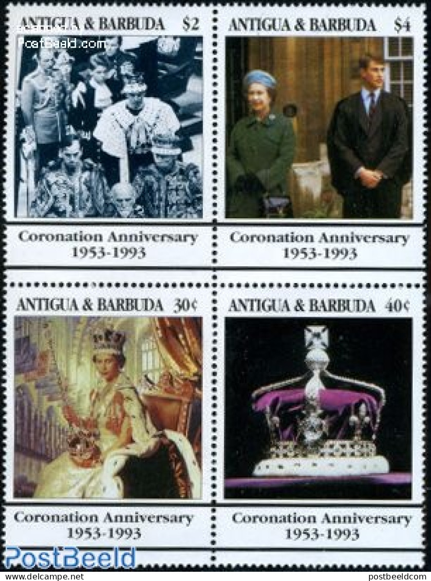 Antigua & Barbuda 1993 Coronation Anniversary 4v, Mint NH, History - Kings & Queens (Royalty) - Familias Reales