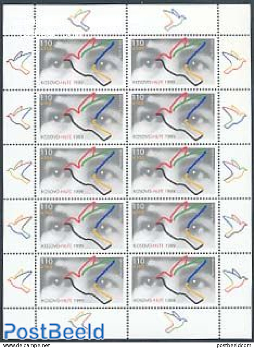 Germany, Federal Republic 1999 Kosovo Aid M/s, Mint NH, History - Nature - Human Rights - Birds - Pigeons - Ongebruikt