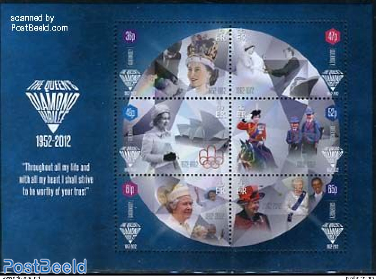 Guernsey 2012 Elizabeth II Diamond Jubilee 6v M/s, Mint NH, History - Nature - Transport - Kings & Queens (Royalty) - .. - Königshäuser, Adel