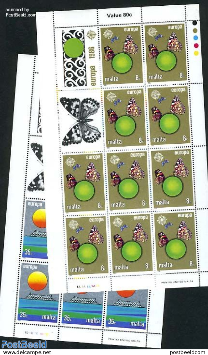 Malta 1986 Europe Nature Conservation 2 M/s, Mint NH, History - Nature - Europa (cept) - Butterflies - Environment - Environment & Climate Protection