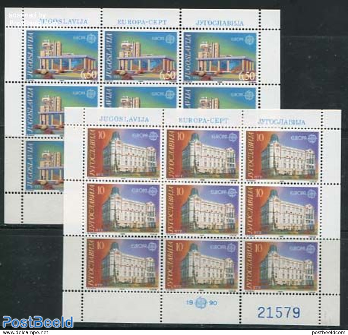 Yugoslavia 1990 Europe, Post Offices 2 M/s, Mint NH, History - Europa (cept) - Post - Unused Stamps