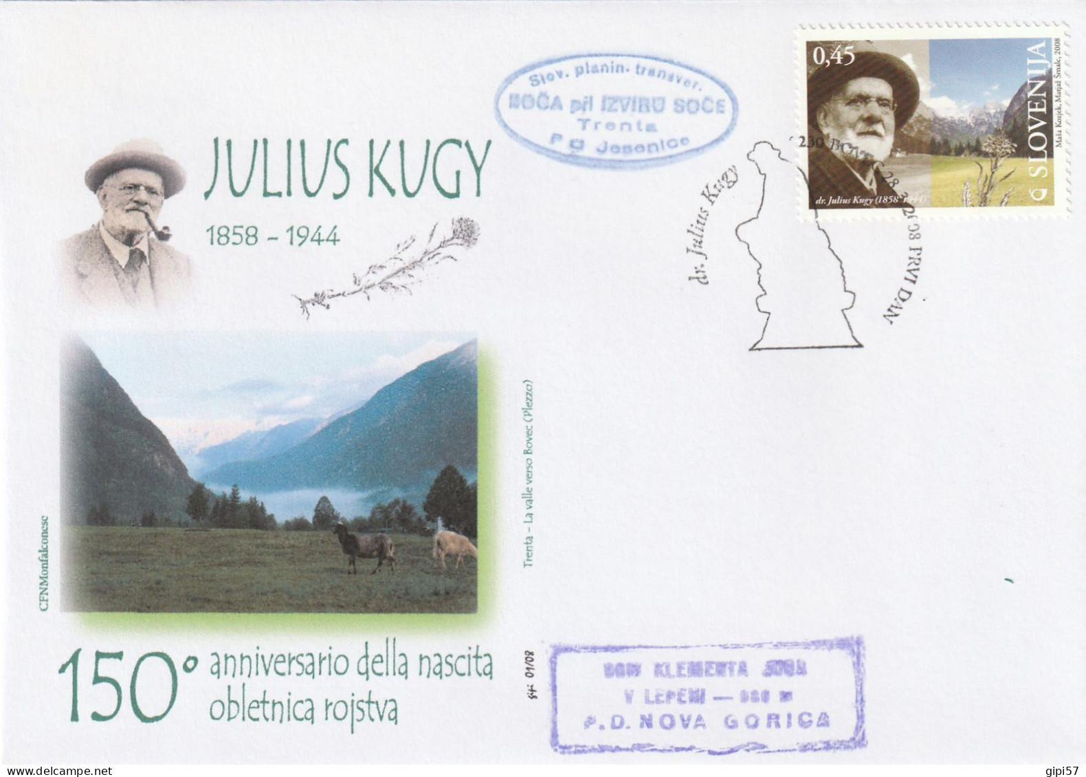 PLEZZO BOVEC 2008 JULIUS KUGY COVER + SPECIAL CANCEL - Slovenia