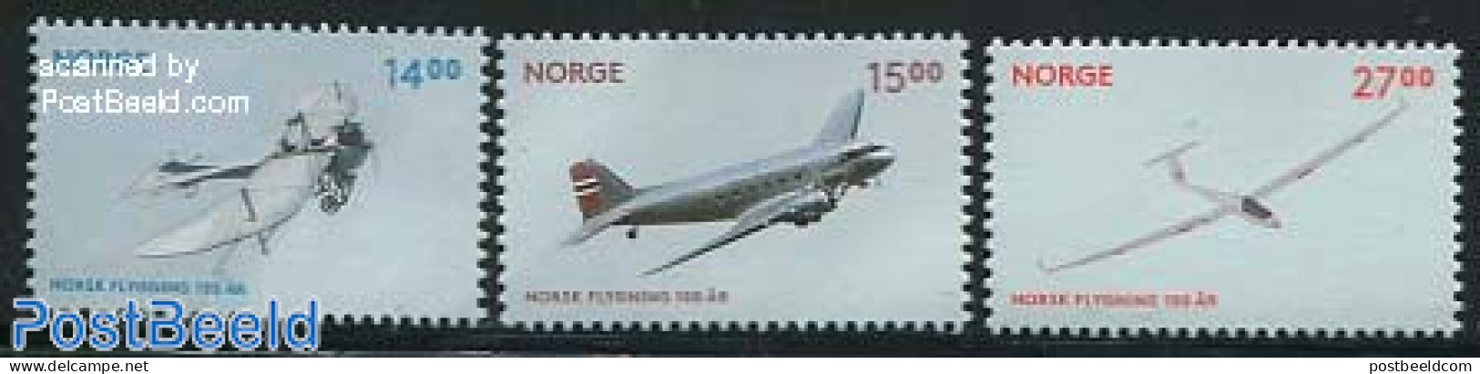 Norway 2012 100 Years Aviation 3v, Mint NH, Transport - Aircraft & Aviation - Unused Stamps