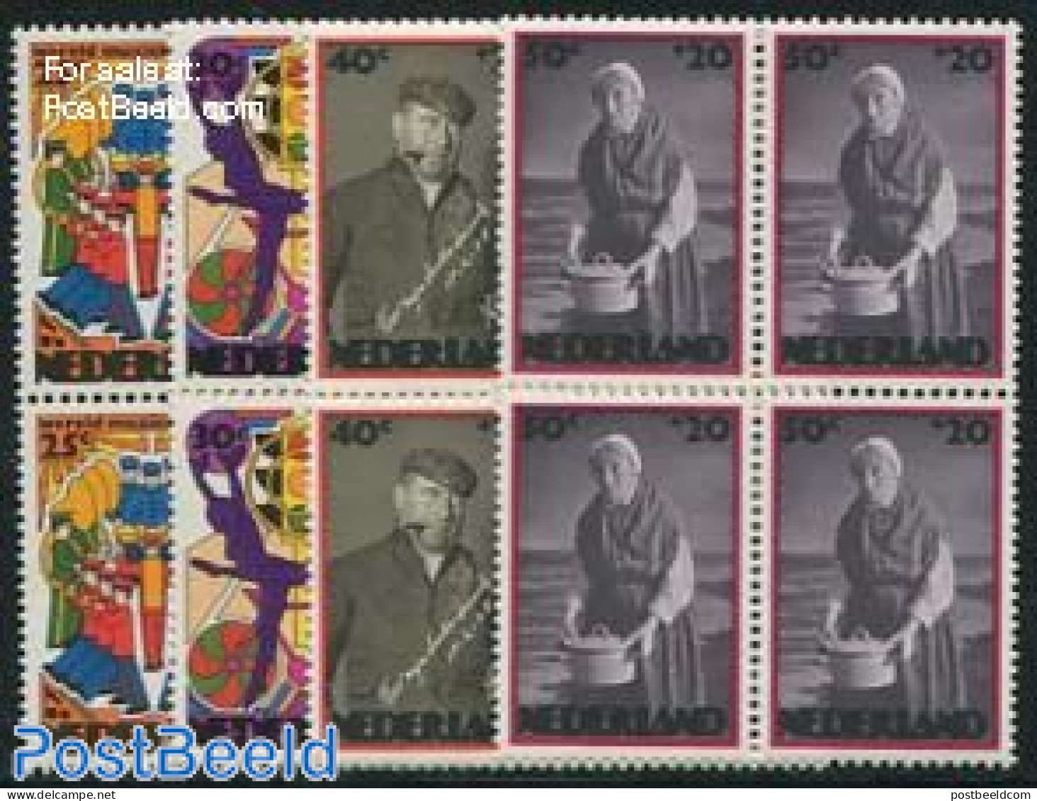 Netherlands 1974 Summer Welfare 4v, Blocks Of 4 [+], Mint NH, Performance Art - Film - Music - Theatre - Unused Stamps