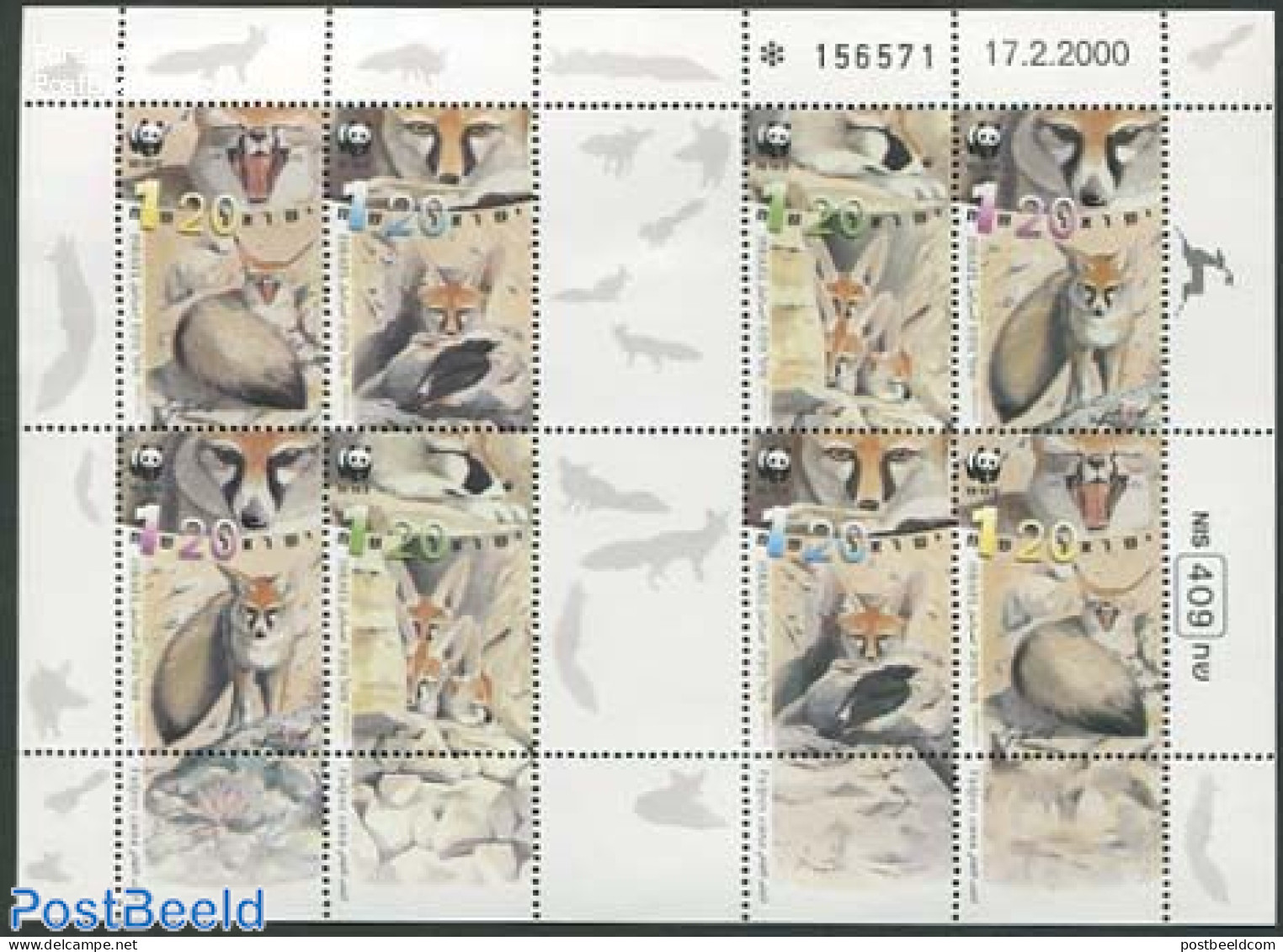 Israel 2000 WWF, Afghan Fox M/s, Mint NH, Nature - Animals (others & Mixed) - World Wildlife Fund (WWF) - Neufs (avec Tabs)