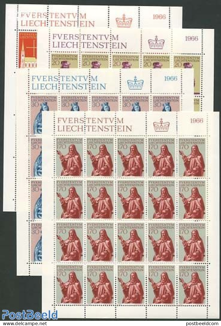 Liechtenstein 1966 Vaduz Church Restoration 4 M/ss, Mint NH, Religion - Christmas - Churches, Temples, Mosques, Synago.. - Neufs