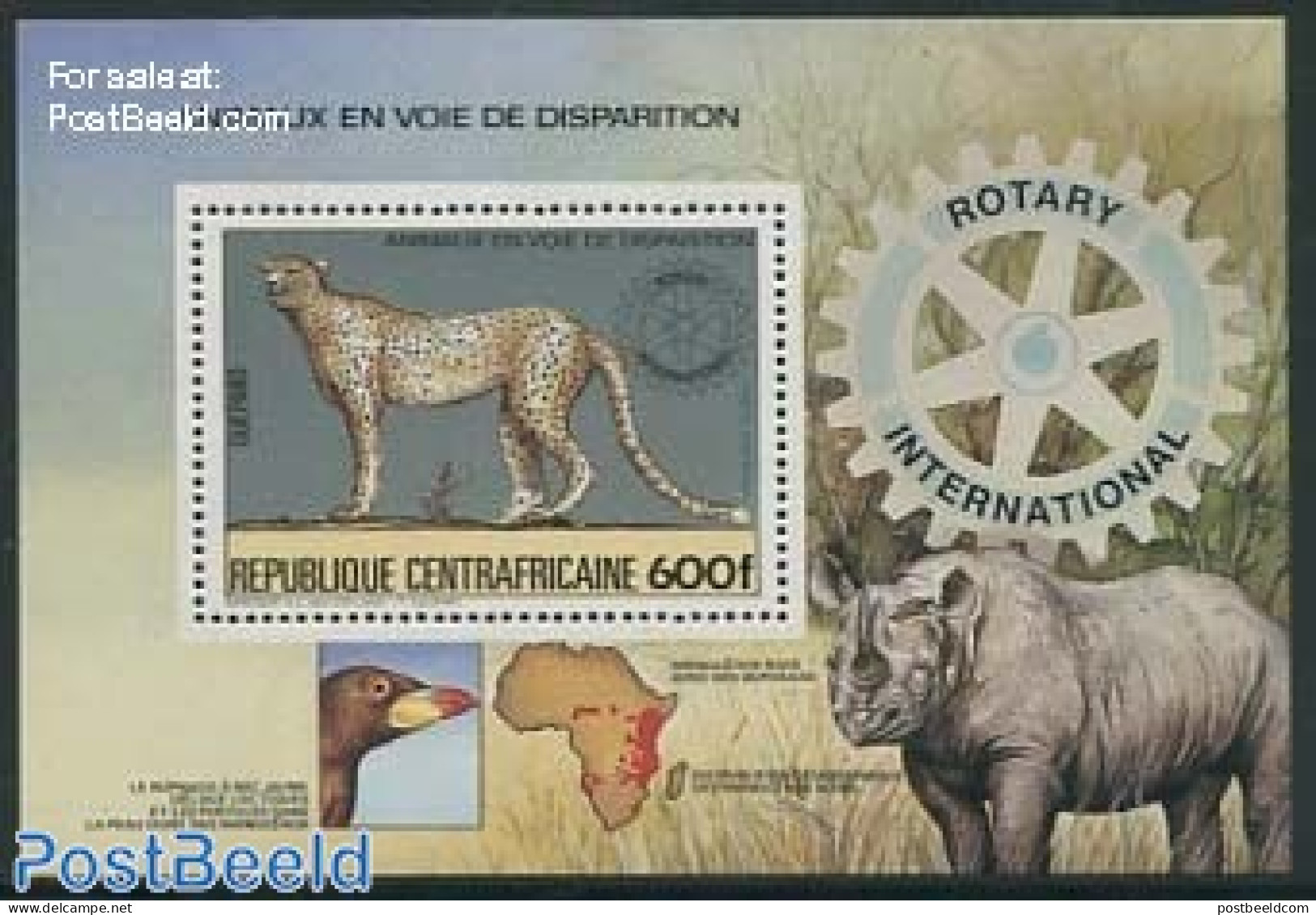 Central Africa 1983 Rotary, Leopard S/s, Mint NH, Nature - Various - Animals (others & Mixed) - Cat Family - Rotary - Rotary, Lions Club