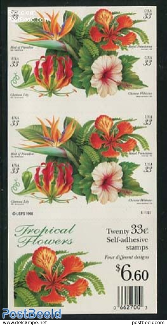 United States Of America 1999 Tropical Flowers Booklet S-a (double-sided), Mint NH, Nature - Flowers & Plants - Stamp .. - Neufs