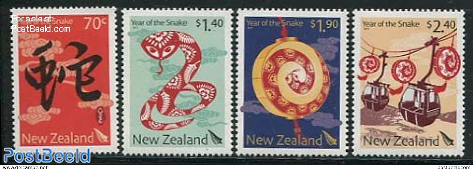 New Zealand 2013 Year Of The Snake 4v, Mint NH, Nature - Transport - Various - Snakes - Cableways - New Year - Neufs