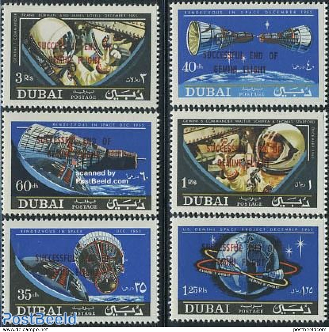 Dubai 1967 Gemini Flights 6v, Mint NH, Transport - Space Exploration - Dubai