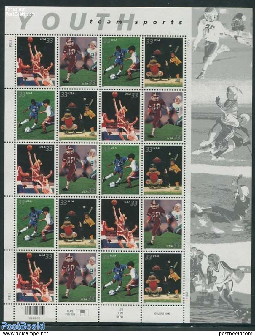 United States Of America 2000 Youth Team Sports, Sport, Baseball, Basketball, Soccer, Mint NH, Sport - Baseball - Bask.. - Unused Stamps