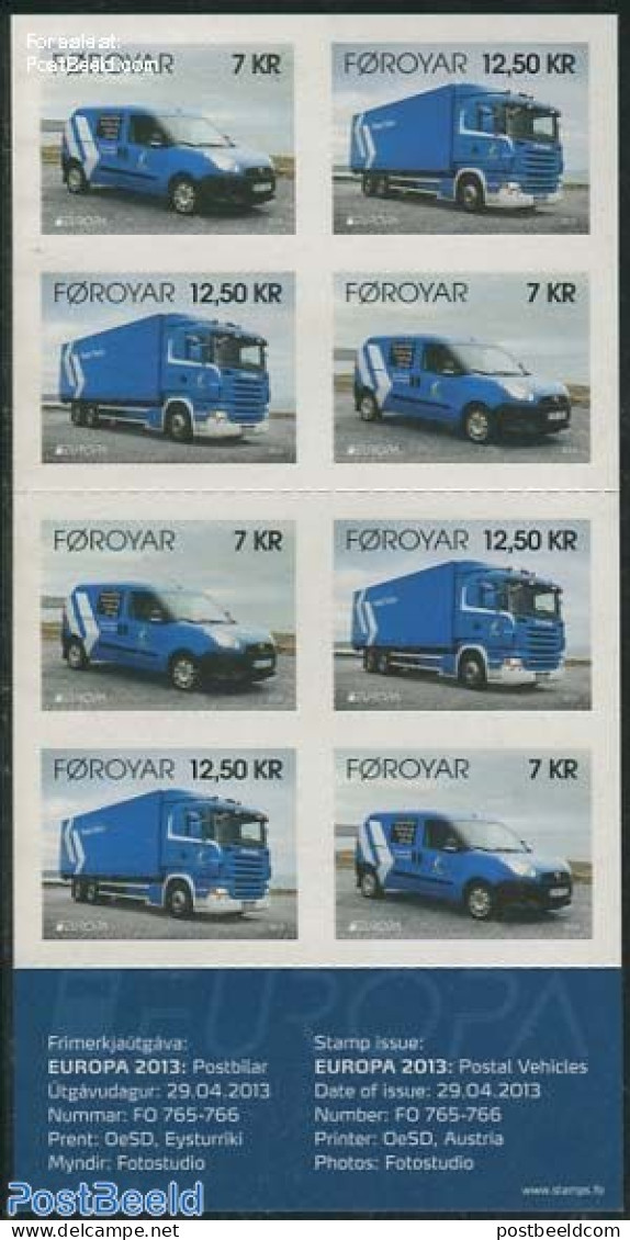 Faroe Islands 2013 Europa, Postal Transport Booklet S-a, Mint NH, History - Transport - Europa (cept) - Post - Stamp B.. - Poste