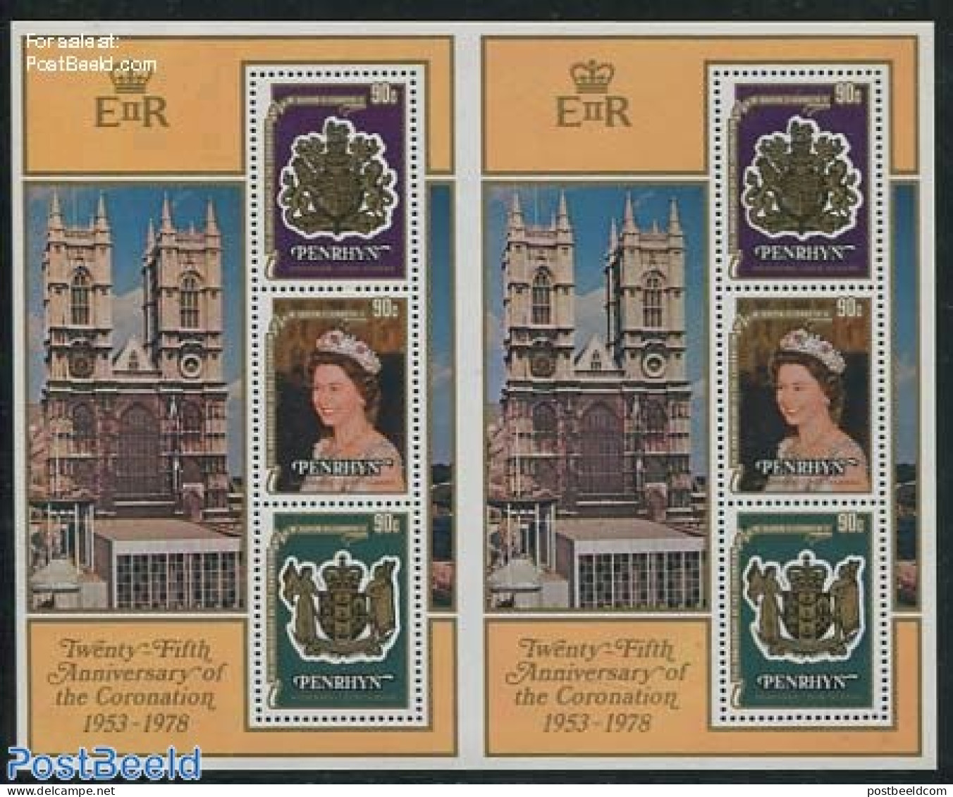 Penrhyn 1978 Silver Anniversary Of Coronation Sheet Of 2 S/s, Mint NH, History - Kings & Queens (Royalty) - Königshäuser, Adel