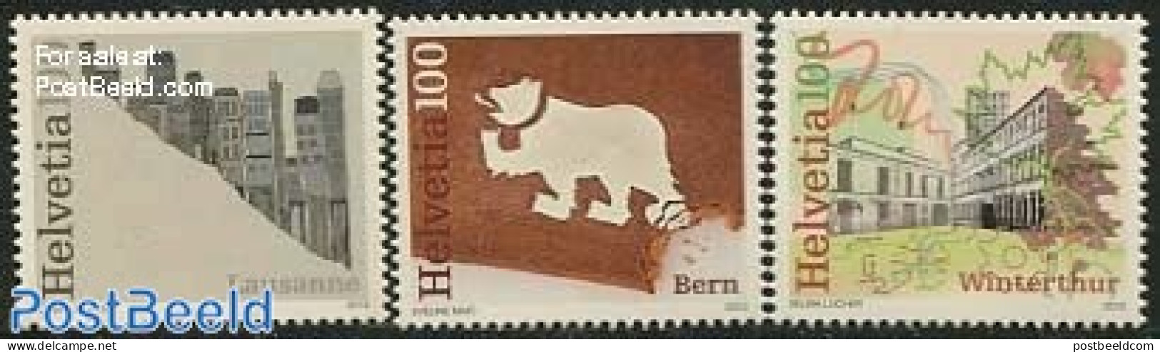 Switzerland 2013 Cities (Lausanne, Bern, Winterthur), Mint NH, Nature - Bears - Art - Architecture - Unused Stamps