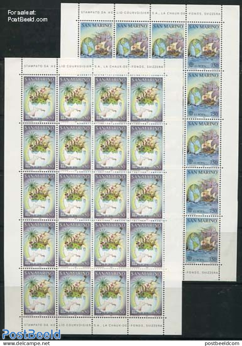San Marino 1992 Europa, Discovery Of America 2 M/ss, Mint NH, History - Transport - Europa (cept) - Explorers - Ships .. - Unused Stamps