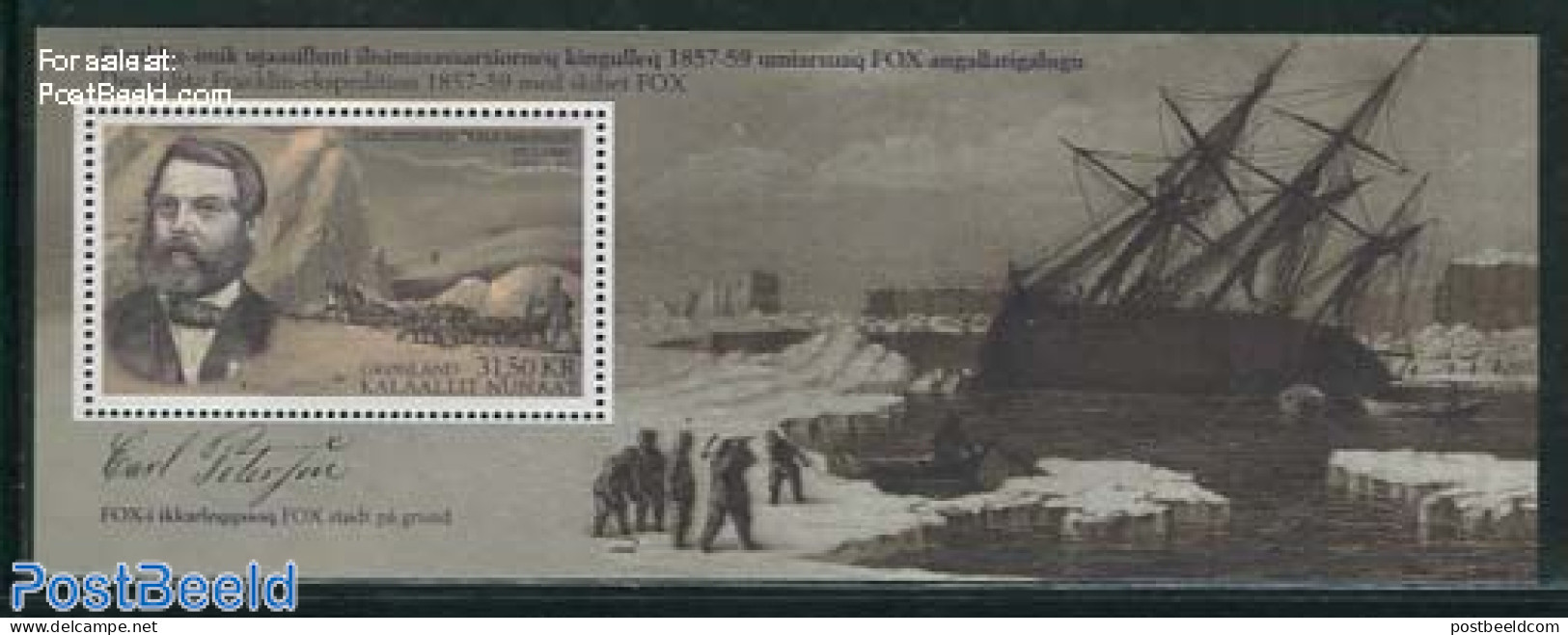 Greenland 2013 Carl Petersen Exepedition S/s, Mint NH, History - Nature - Transport - Explorers - Dogs - Ships And Boats - Unused Stamps