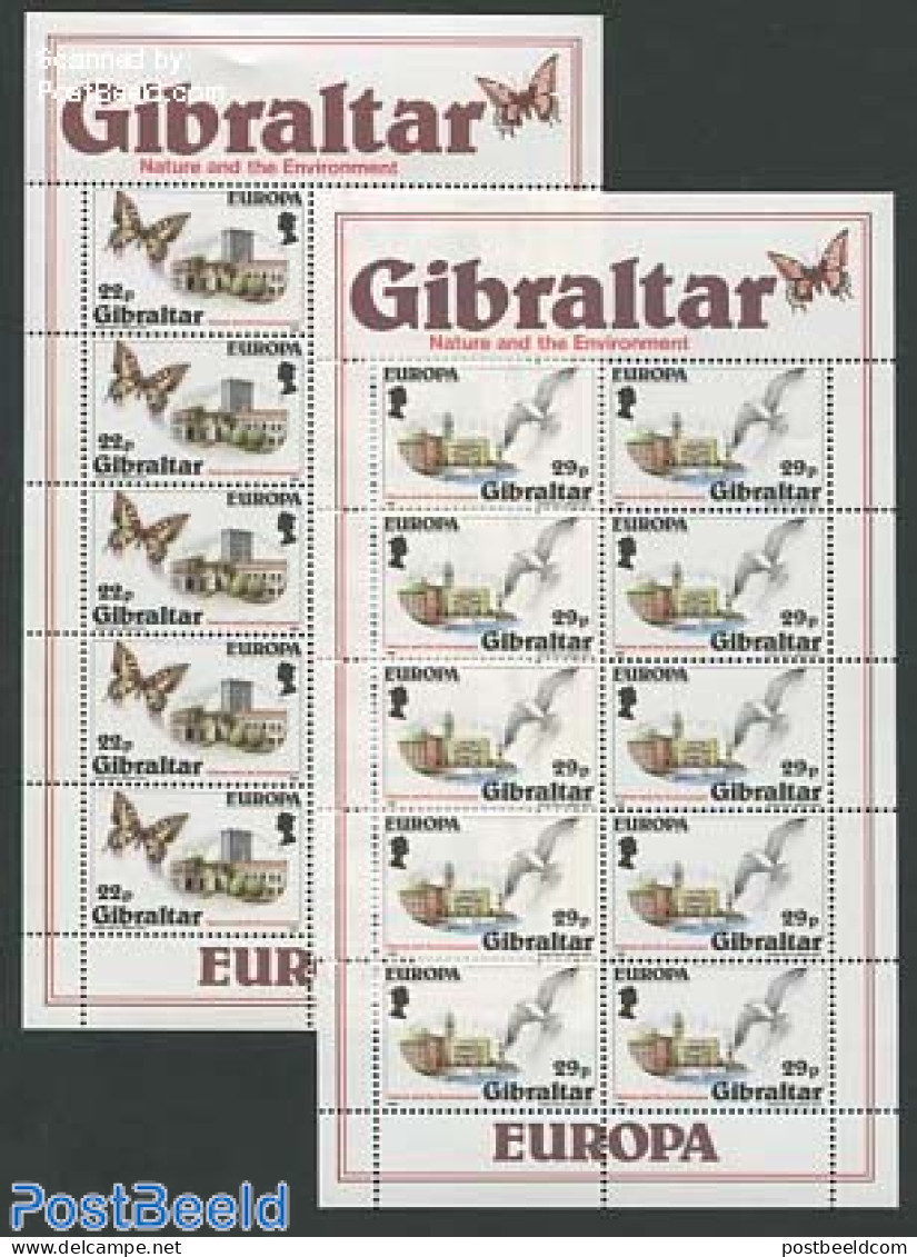 Gibraltar 1986 Europa, Environment 2 M/ss, Mint NH, History - Nature - Europa (cept) - Birds - Butterflies - Environment - Milieubescherming & Klimaat