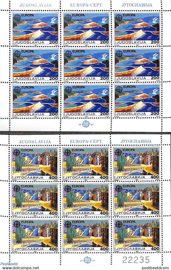 Yugoslavia 1987 Europa, 2 M/ss, Mint NH, History - Europa (cept) - Art - Bridges And Tunnels - Modern Architecture - Unused Stamps