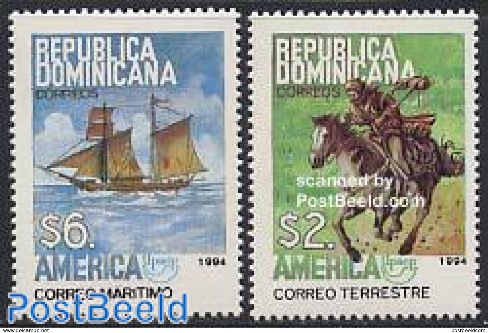 Dominican Republic 1994 UPAEP 2v, Mint NH, Nature - Transport - Horses - Post - U.P.A.E. - Ships And Boats - Poste