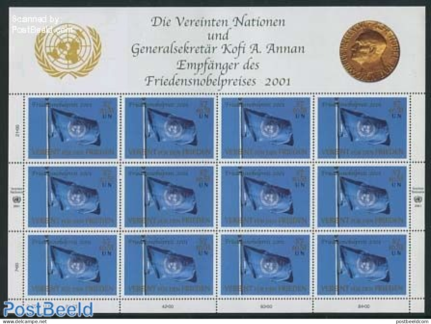 United Nations, Vienna 2001 Nobelprize For Peace M/s, Mint NH, History - Flags - Nobel Prize Winners - Nobelpreisträger