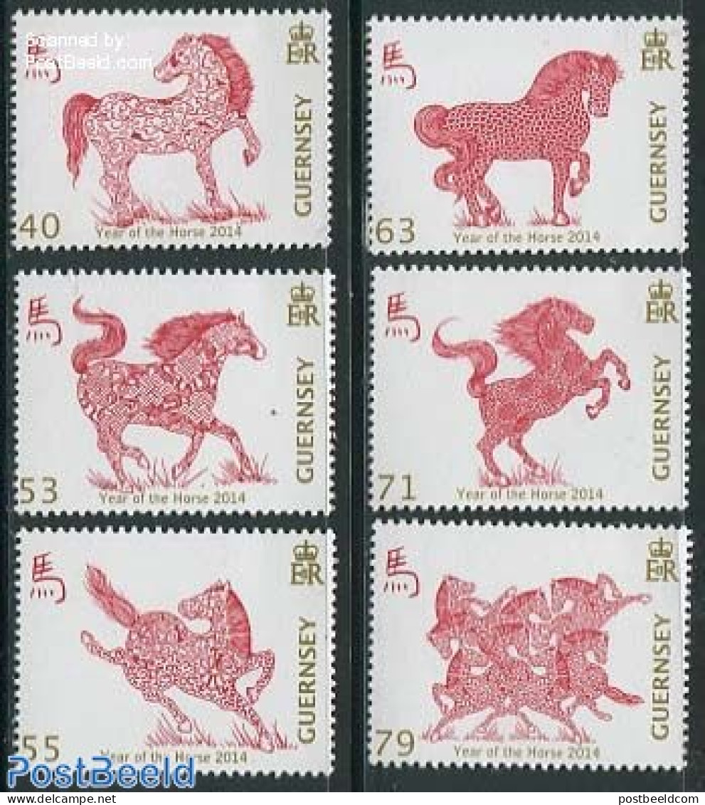 Guernsey 2014 Year Of The Horse 6v, Mint NH, Nature - Various - Horses - New Year - Anno Nuovo