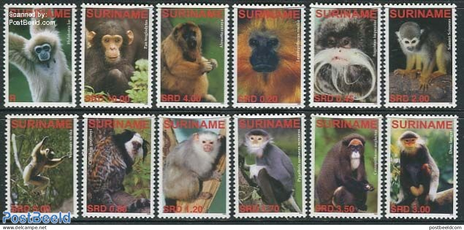 Suriname, Republic 2006 Monkeys 12v, Mint NH, Nature - Animals (others & Mixed) - Monkeys - Surinam
