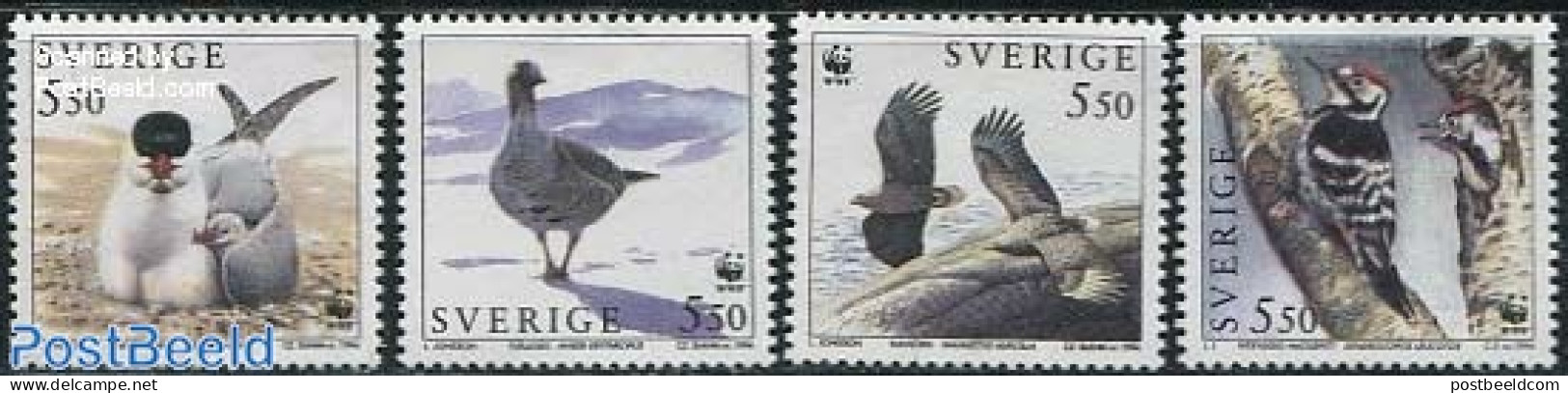 Sweden 1994 WWF, Birds 4v, Mint NH, Nature - Birds - Birds Of Prey - Ducks - World Wildlife Fund (WWF) - Woodpeckers -.. - Unused Stamps