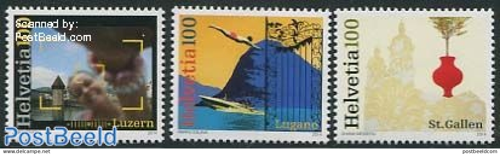 Switzerland 2014 Cities 3v S-a, Mint NH, Sport - Transport - Swimming - Ships And Boats - Art - Bridges And Tunnels - .. - Unused Stamps