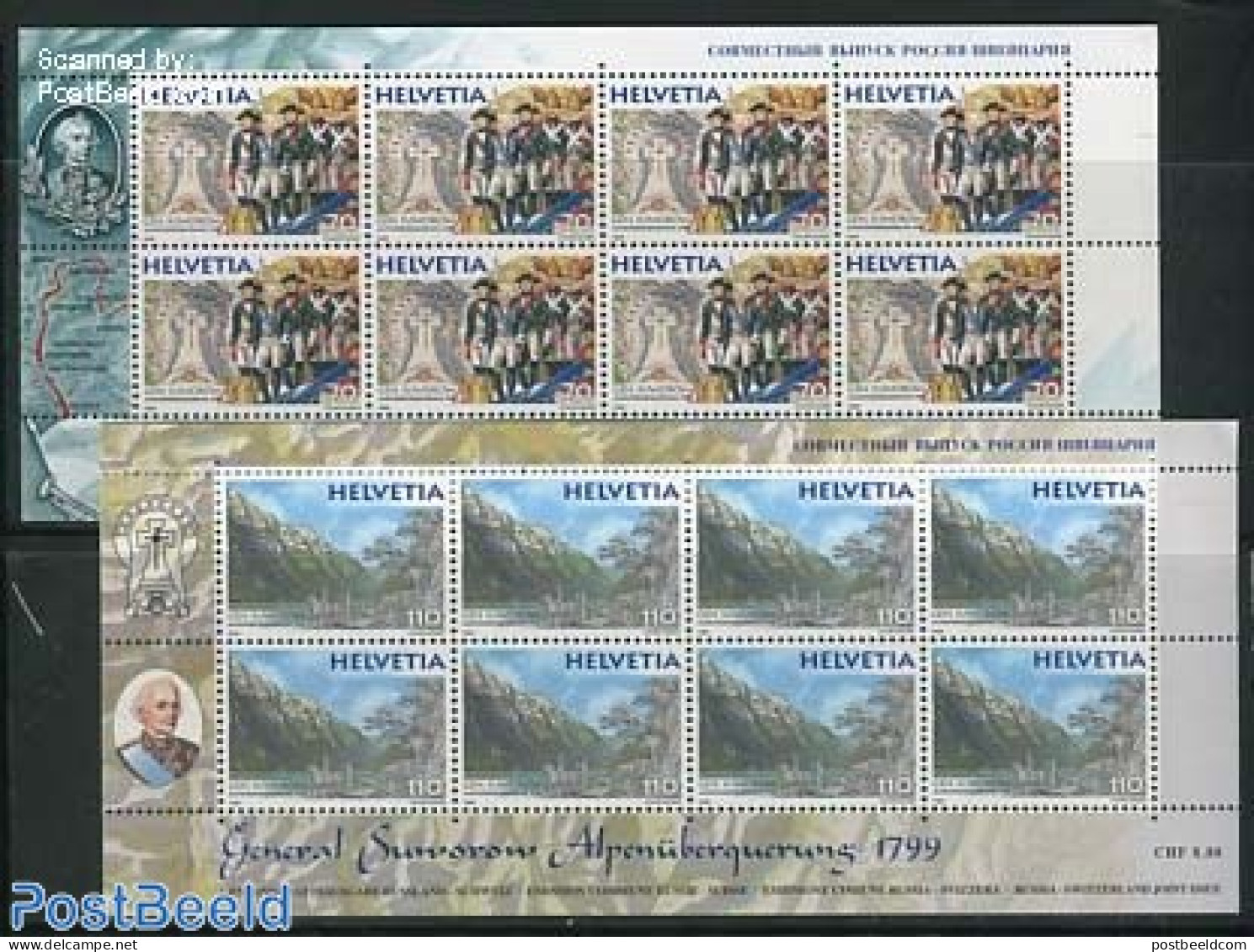 Switzerland 1999 Joint Issue With Russia 2 M/s, Mint NH, Nature - Various - Horses - Joint Issues - Uniforms - Nuevos