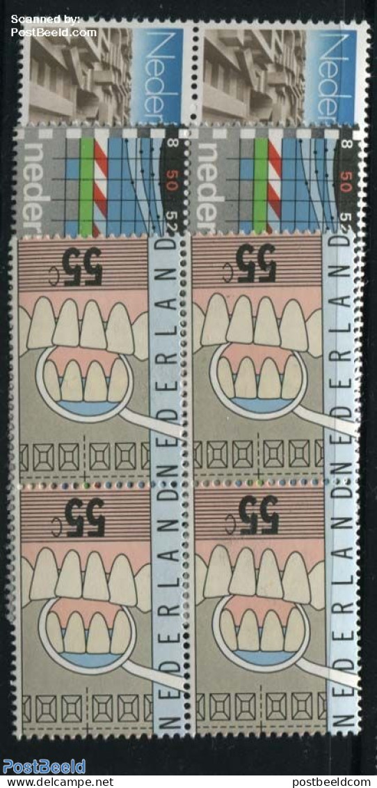 Netherlands 1977 Mixed Issue 3v, Blocks Of 4 [+], Mint NH, Health - Dentistry - Disabled Persons - Ungebraucht