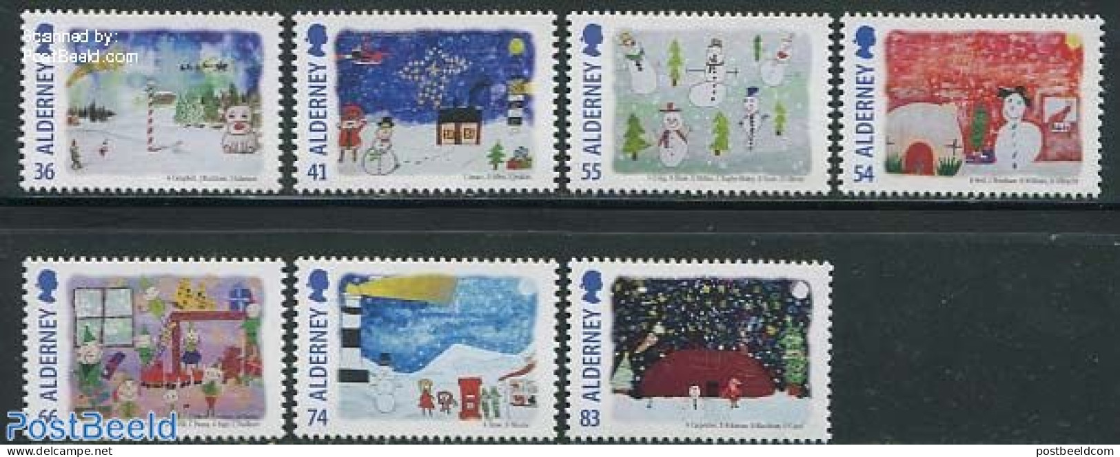 Alderney 2014 Christmas 7v, Mint NH, Religion - Christmas - Art - Children Drawings - Christmas