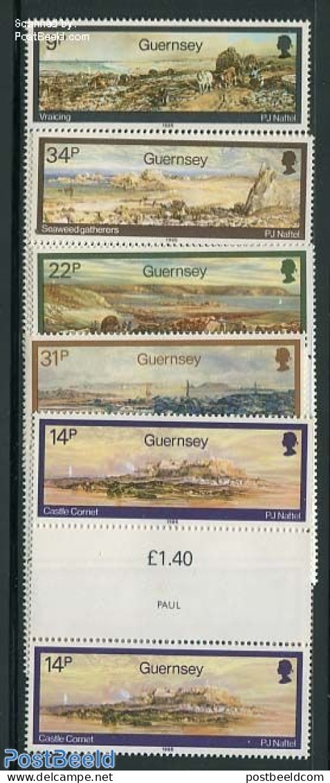 Guernsey 1985 Paintings 5 Gutter Pairs, Mint NH, Art - Paintings - Guernesey