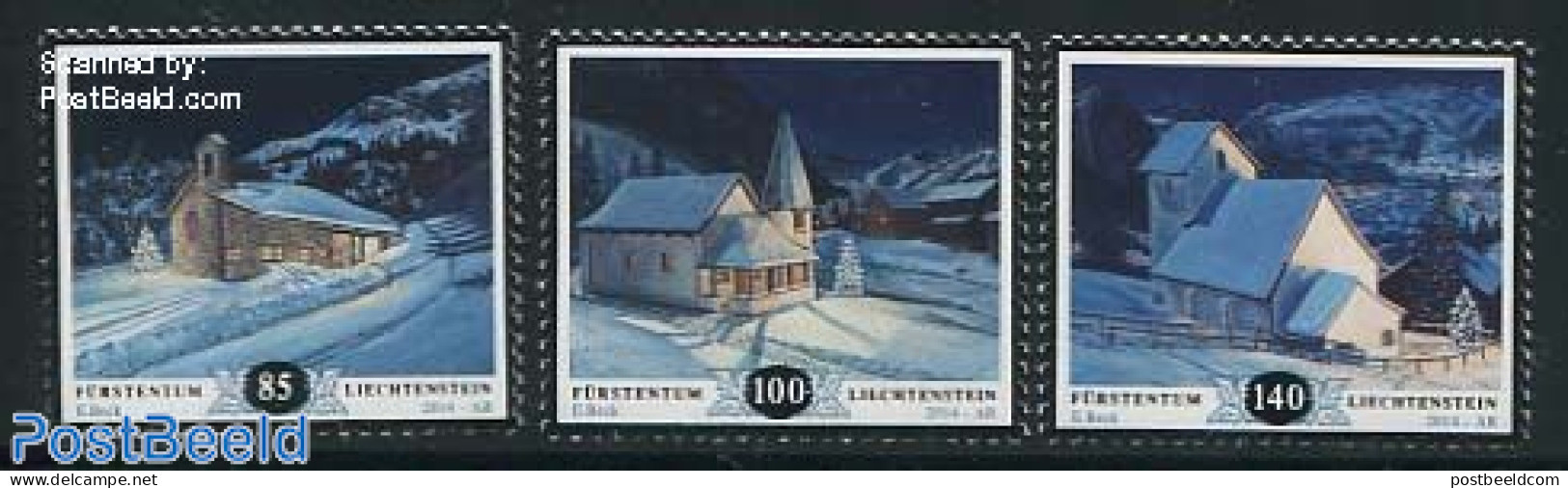 Liechtenstein 2014 Christmas 3v, Mint NH, Religion - Christmas - Churches, Temples, Mosques, Synagogues - Nuevos