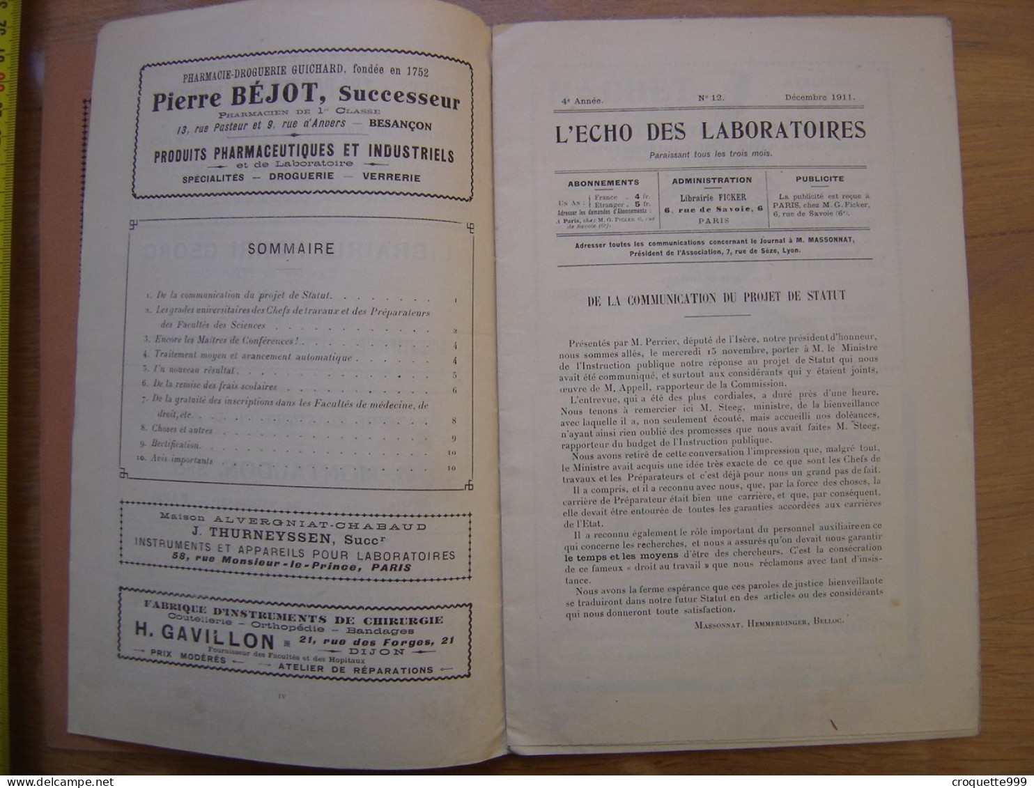 1911 Bulletin L'ECHO Des LABORATOIRES Publicites Jules Richard Microscope - Matériel Et Accessoires