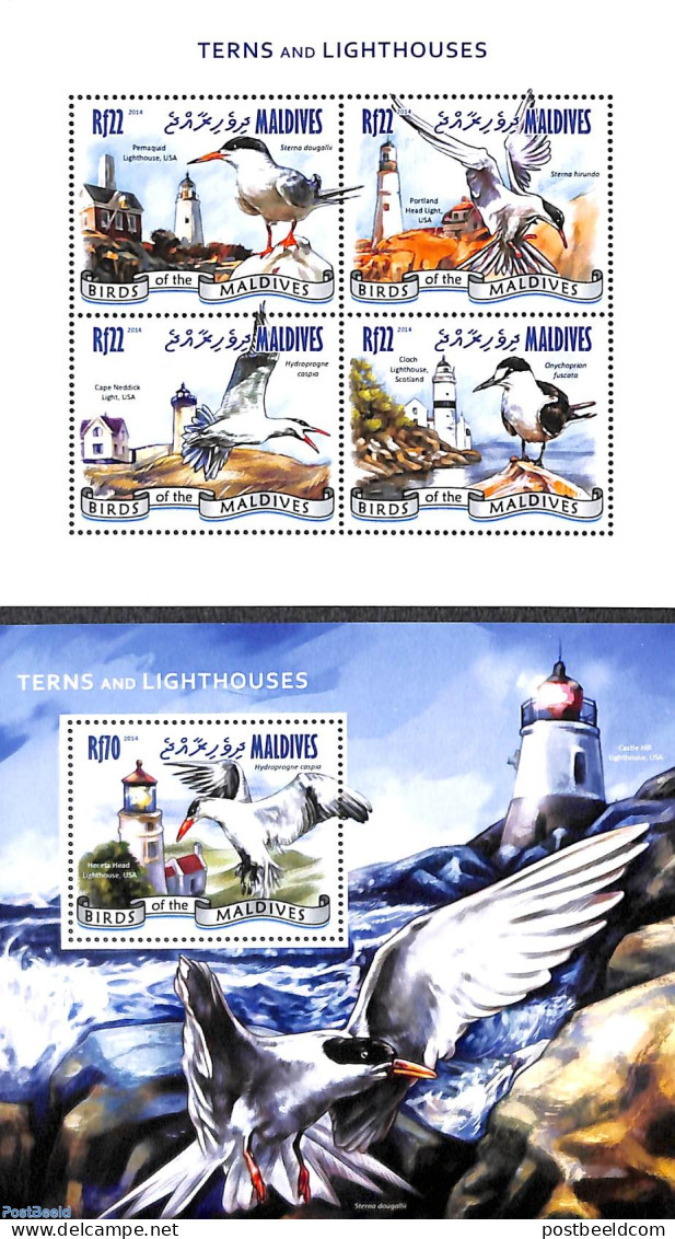 Maldives 2014 Terns & Lighthouses 2 S/s, Mint NH, Nature - Various - Birds - Lighthouses & Safety At Sea - Leuchttürme