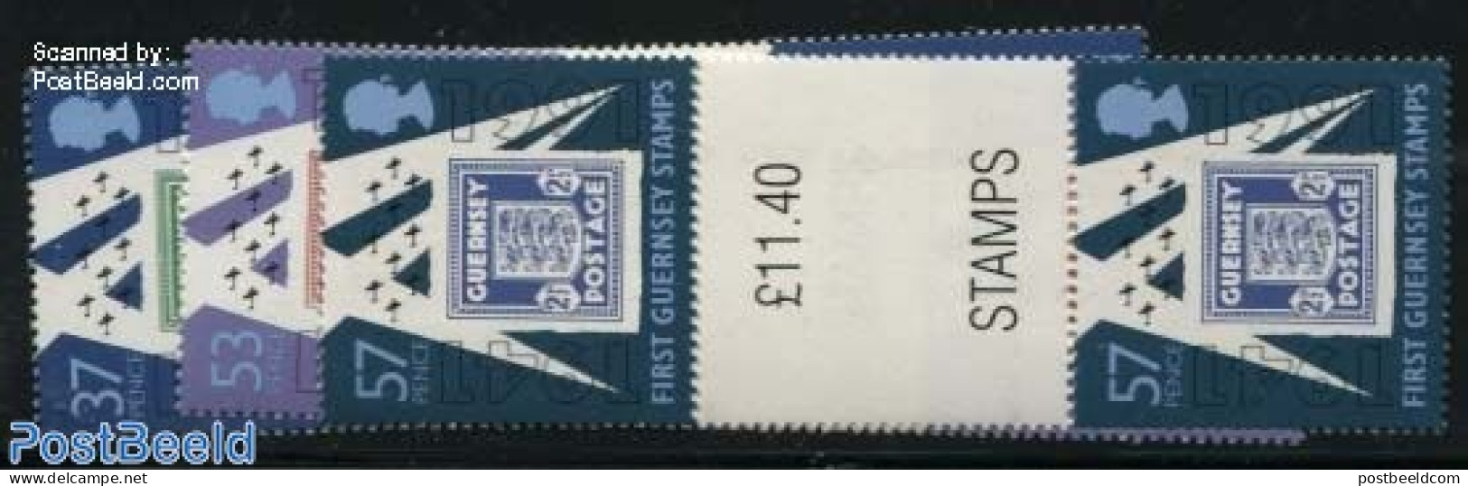 Guernsey 1991 First Stamp Anniversary 3v, Gutterpairs, Mint NH, History - World War II - Stamps On Stamps - WW2