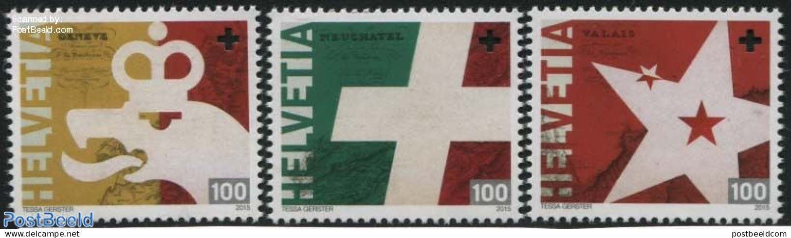 Switzerland 2015 Accession Of Geneve, Neuchatel & Valais 3v, Mint NH, History - Various - Coat Of Arms - History - Maps - Neufs