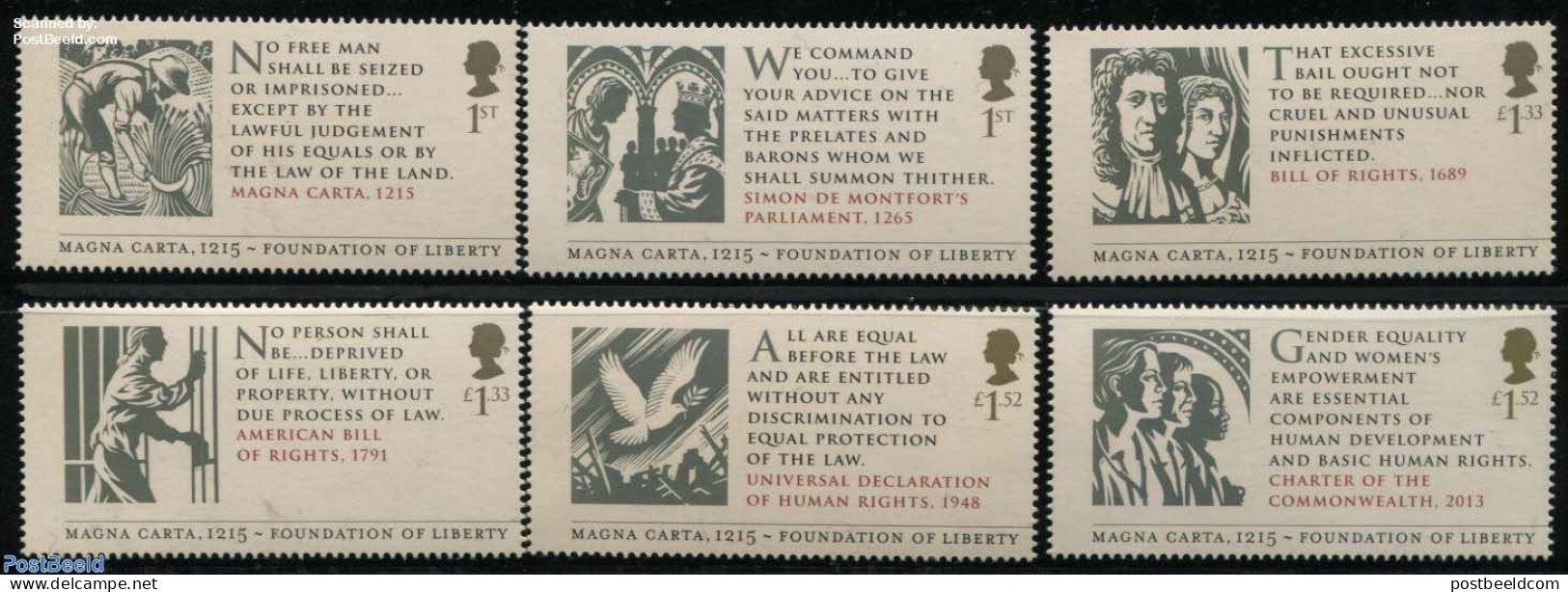 Great Britain 2015 Magna Carta 6v, Mint NH, History - Nature - Various - History - Kings & Queens (Royalty) - Women - .. - Unused Stamps