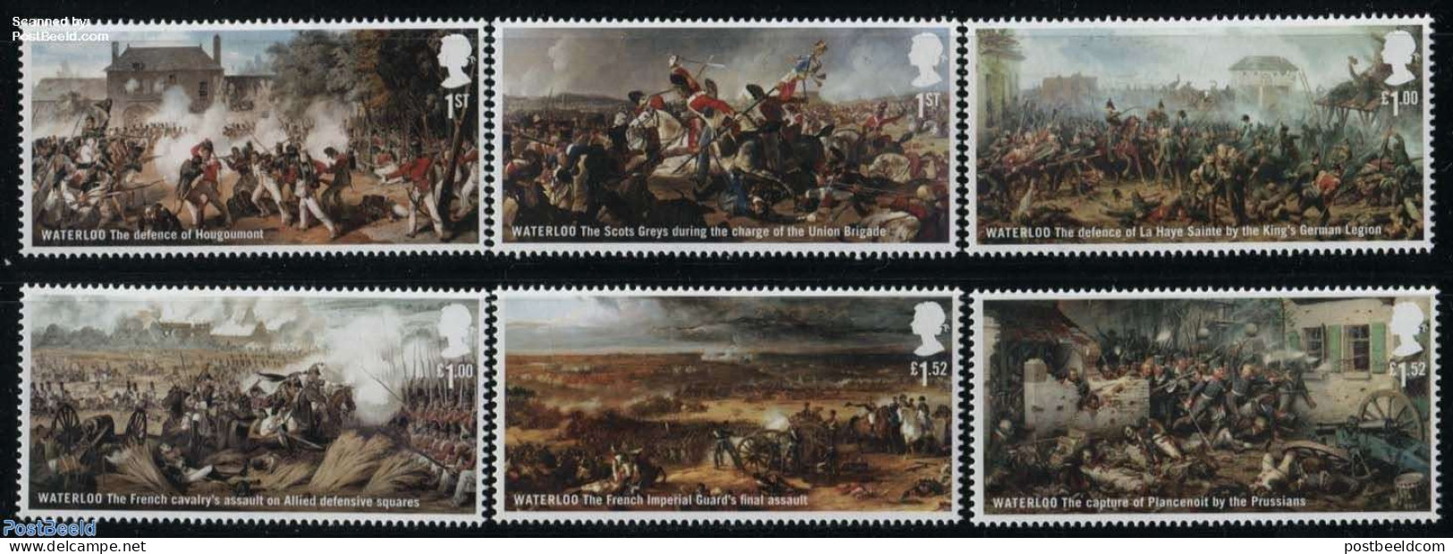 Great Britain 2015 Battle Of Waterloo 6v, Mint NH, History - Nature - History - Militarism - Horses - Art - Paintings - Nuevos