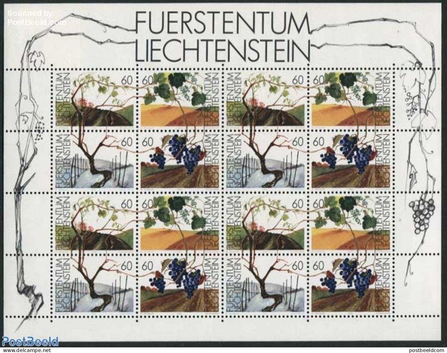 Liechtenstein 1994 Wine In Four Seasons M/s, Mint NH, Nature - Fruit - Wine & Winery - Neufs