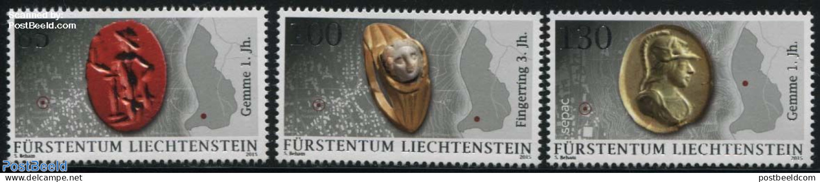 Liechtenstein 2015 SEPAC, Archeological Finds 3v, Mint NH, History - Various - Archaeology - Sepac - Maps - Art - Art .. - Ungebraucht