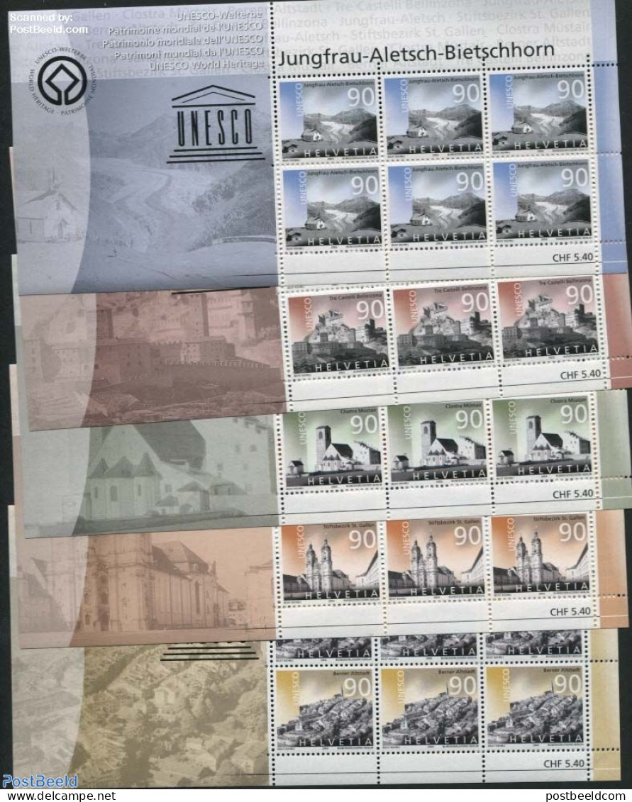 Switzerland 2003 UNESCO 5 M/ss, Mint NH, History - Religion - Sport - Unesco - World Heritage - Churches, Temples, Mos.. - Unused Stamps