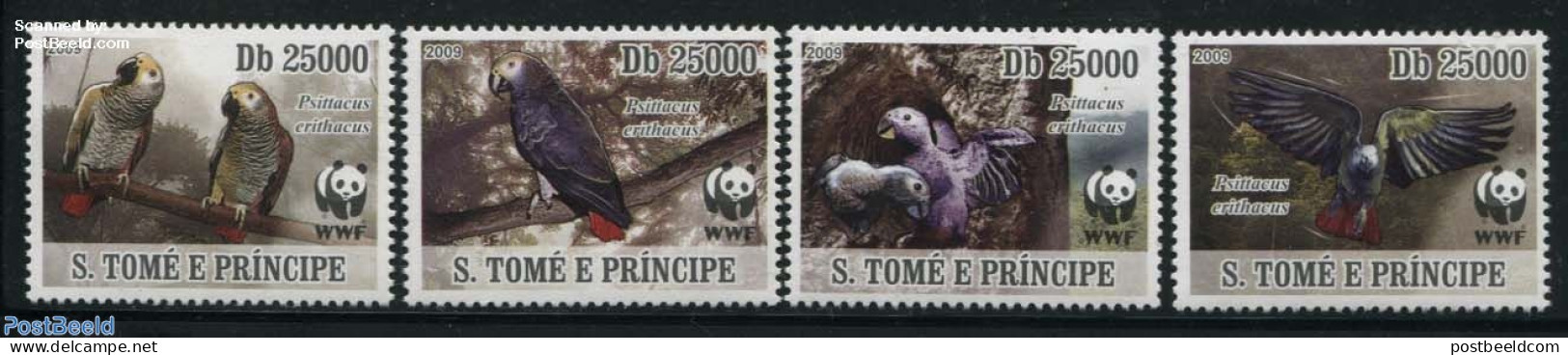 Sao Tome/Principe 2009 WWF, Parrots 4v, Mint NH, Nature - Birds - Parrots - World Wildlife Fund (WWF) - Sao Tome Et Principe