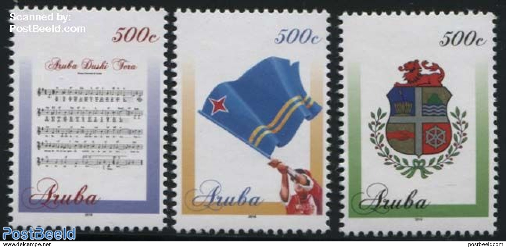 Aruba 2016 National Symbols 3v, Mint NH, History - Performance Art - Coat Of Arms - Flags - Music - Staves - Musique