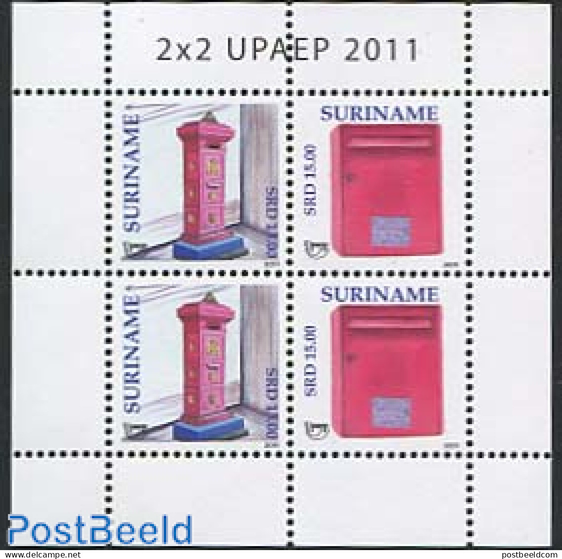 Suriname, Republic 2011 Post Boxes M/s With 2 Sets, Mint NH, Mail Boxes - Post - U.P.A.E. - Poste