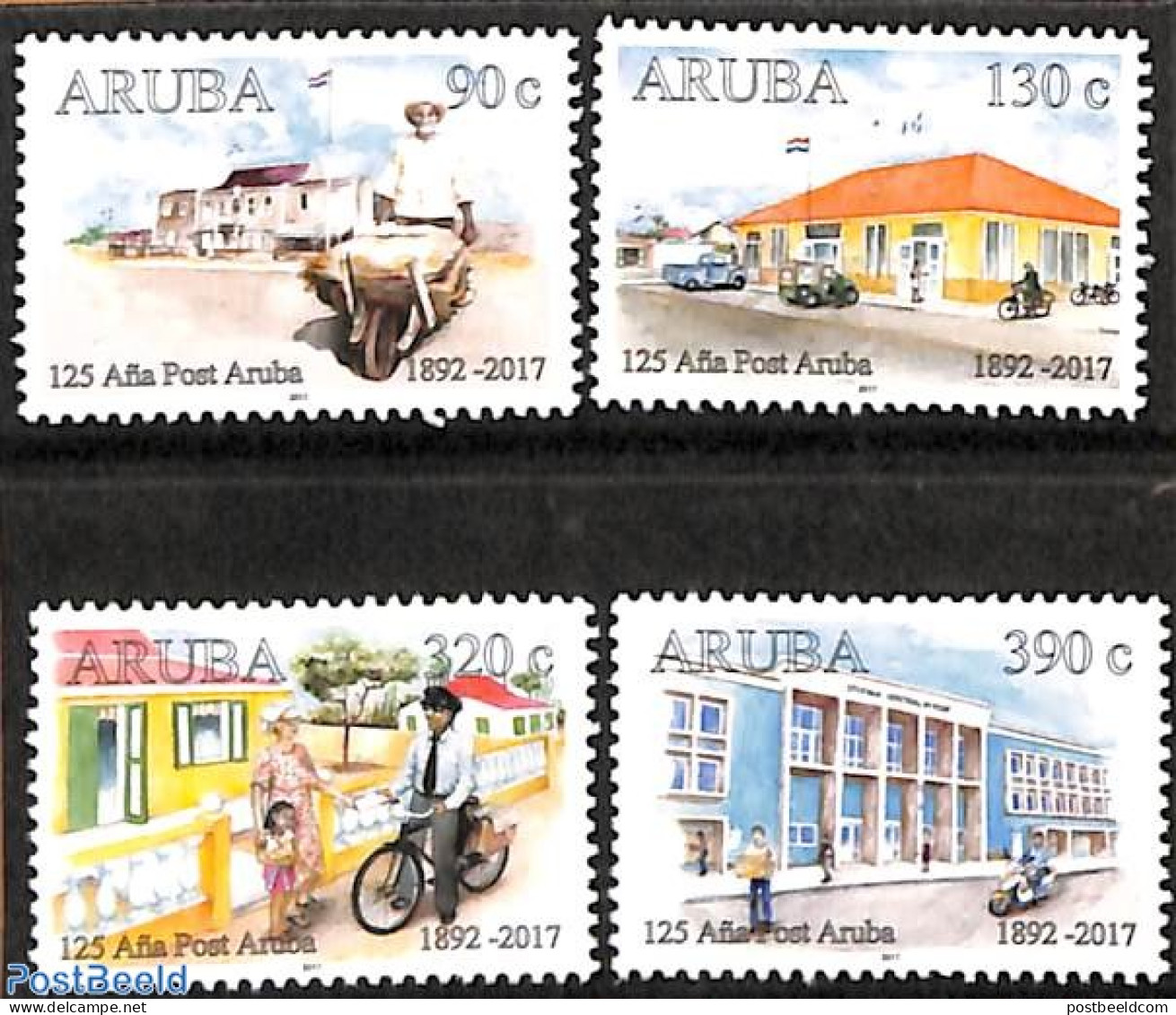 Aruba 2017 125 Years Post Aruba 4v, Mint NH, Sport - Transport - Cycling - Post - Automobiles - Motorcycles - Radsport